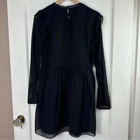 Zara Dotted Mesh Beaded Floral Embroidered Mini Dress with Ruffle - Picture 4 of 6